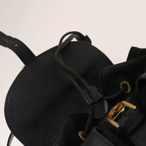 GUCCI Bamboo Backpack Suede Leather Black Gold main image 10